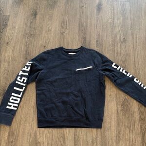 Hollister Men's Navy Crewneck Sweater with Sleeve Branding XL